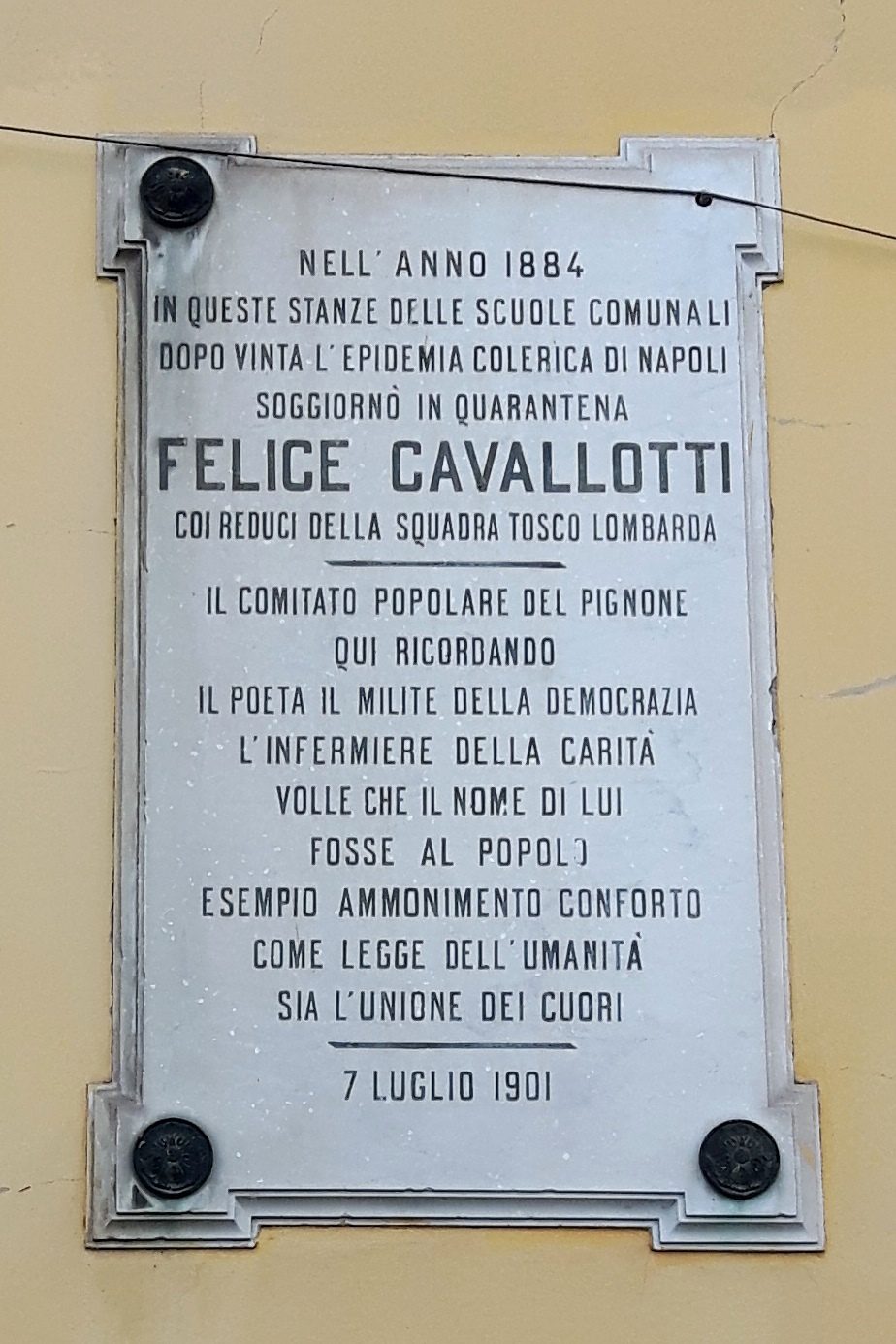 Felice Cavallotti's cholera quarantine memorial tablet, Florence - 03.jpg